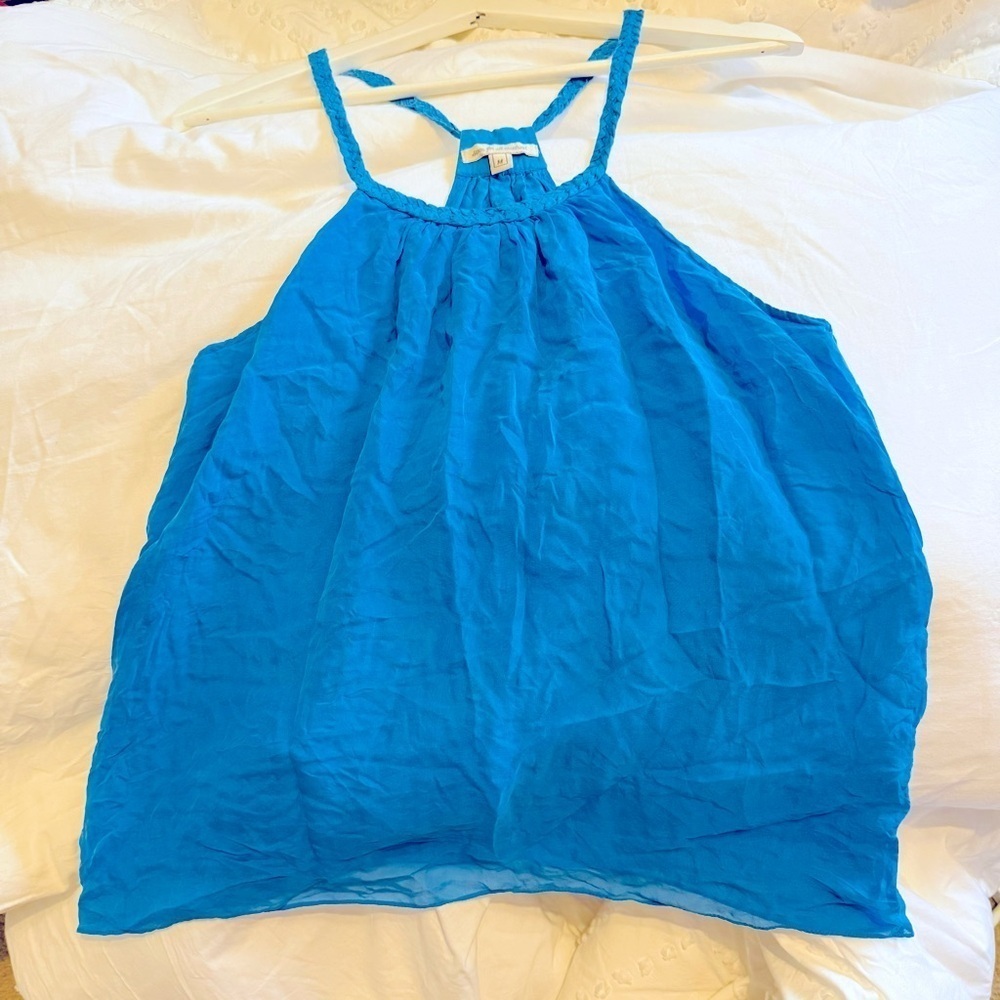7 For All Mankind womens Blue Round Neck 100% Silk Tank Top M halter racer back - Picture 5 of 9